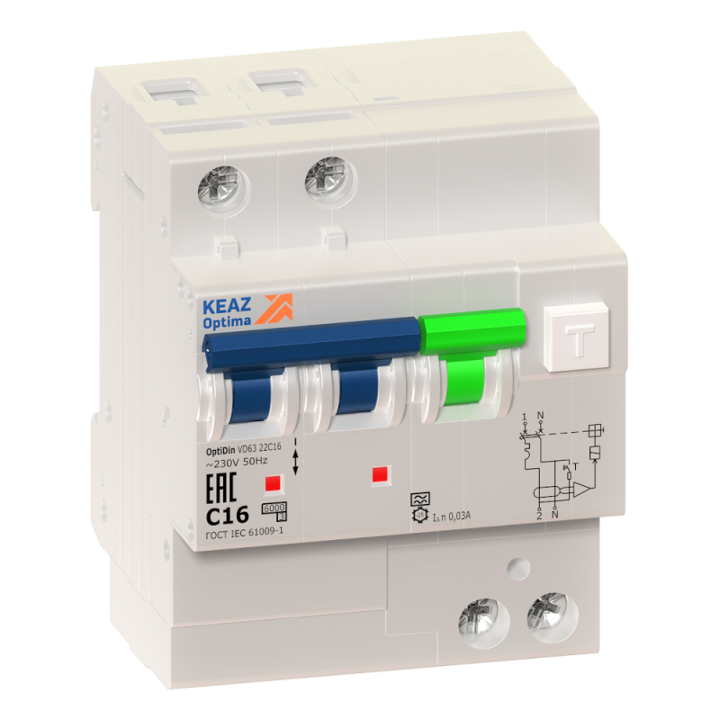 Выключатель автоматический дифференциального тока 2п C 10А 30мА тип A 6кА OptiDin VD63 УХЛ4 КЭАЗ 103452