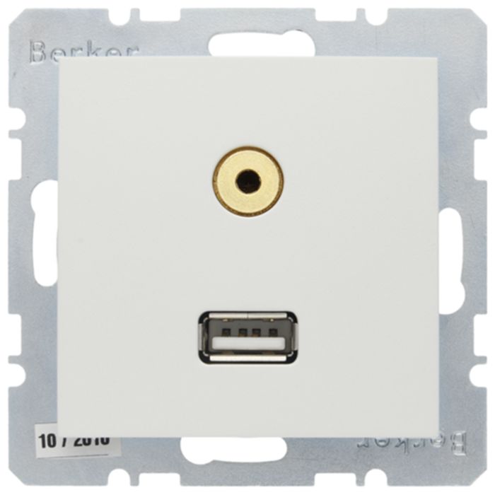 Розетка USB+mini-jack Berker,  белый матовый, 3315391909