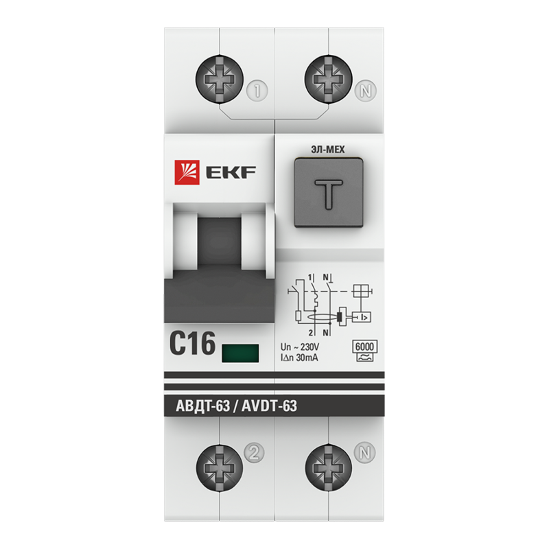 Выключатель автоматический дифференциального тока 2п C 16А 30мА тип A 6кА АВДТ-63 2мод. электромех. PROxima EKF DA63-16-30