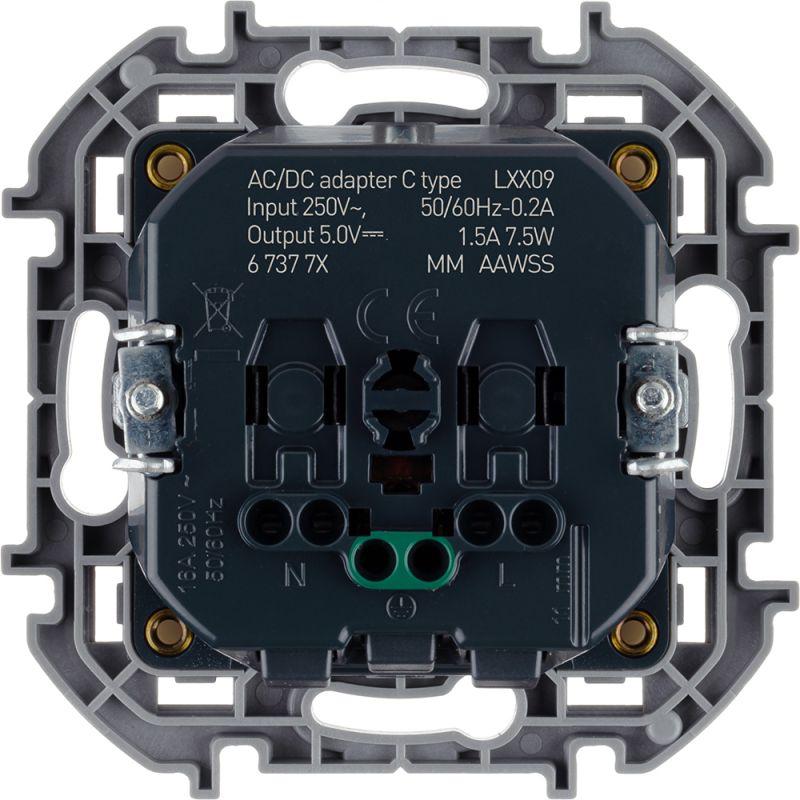 Розетка 1-м СП Inspiria 16А IP20 250В 2P+E немецк. стандарт с заряд. устройством USB тип C 1.5А 5В механизм бел. Leg 673770