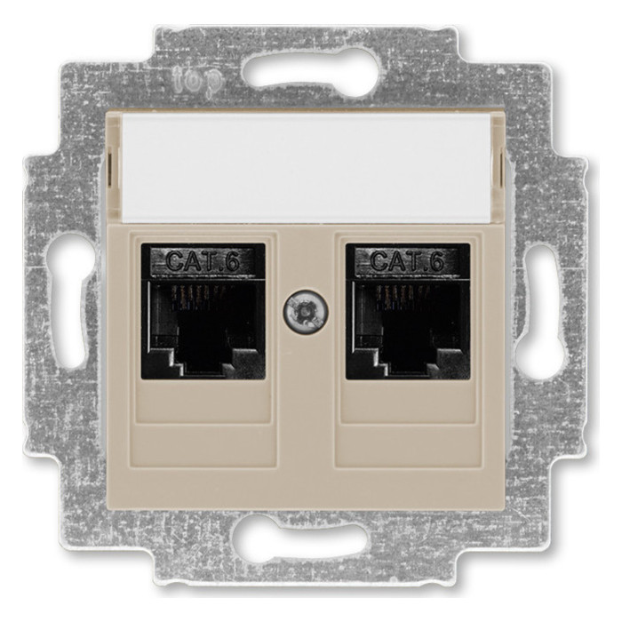 Розетка компьютерная 2xRJ45 ABB LEVIT, скрытый монтаж, кофе макиато, 2CHH296118A6018