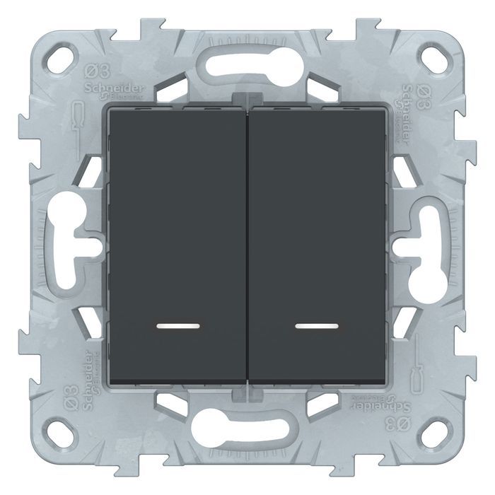 Выключатель двухклавишный Schneider Electric UNICA NEW с подсветкой, антрацит, NU521154N