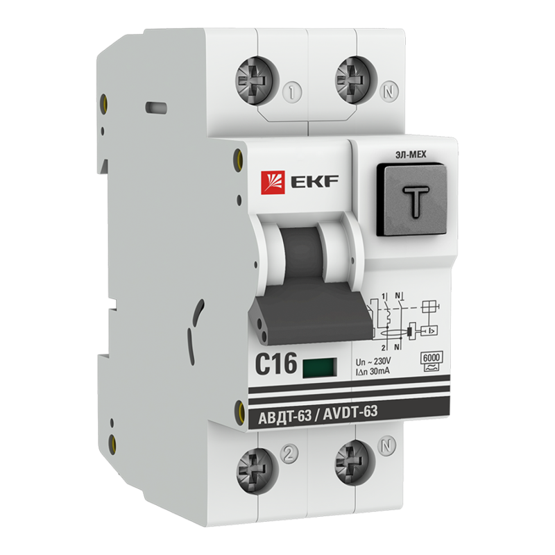 Выключатель автоматический дифференциального тока 2п C 16А 30мА тип A 6кА АВДТ-63 2мод. электромех. PROxima EKF DA63-16-30