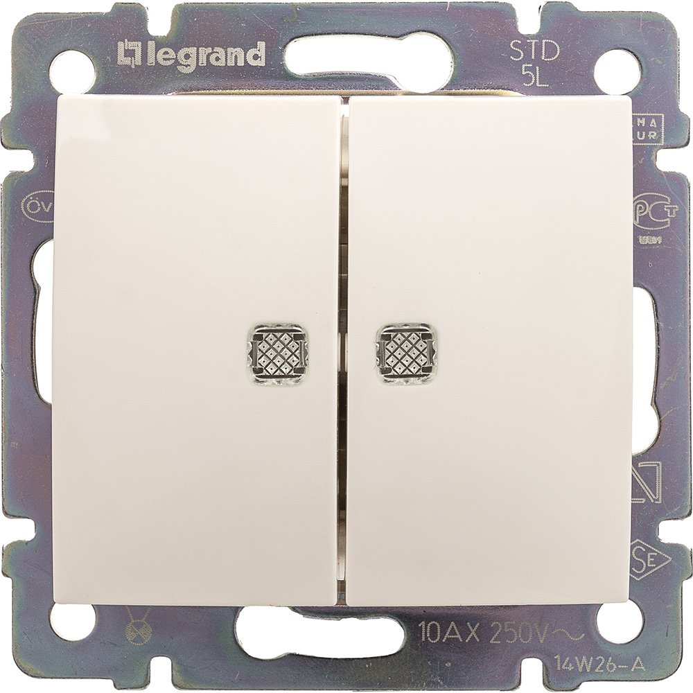 Механизм переключателя проходного 2-кл. СП Legrand Valena 10А IP31 250В с подсветкой 774212