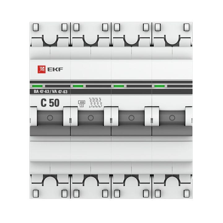Выключатель автоматический модульный 4п C 50А 4.5кА ВА 47-63 PROxima EKF mcb4763-4-50C-pro